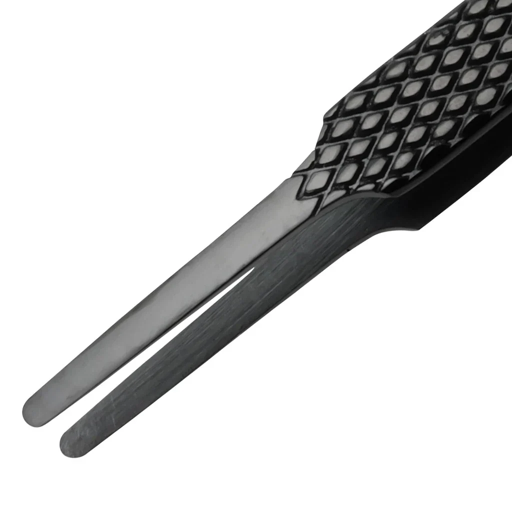 Aven Tools 18049EGBLK EZ Grip Stainless Steel Black Tweezers, 2A Pattern - Image 2