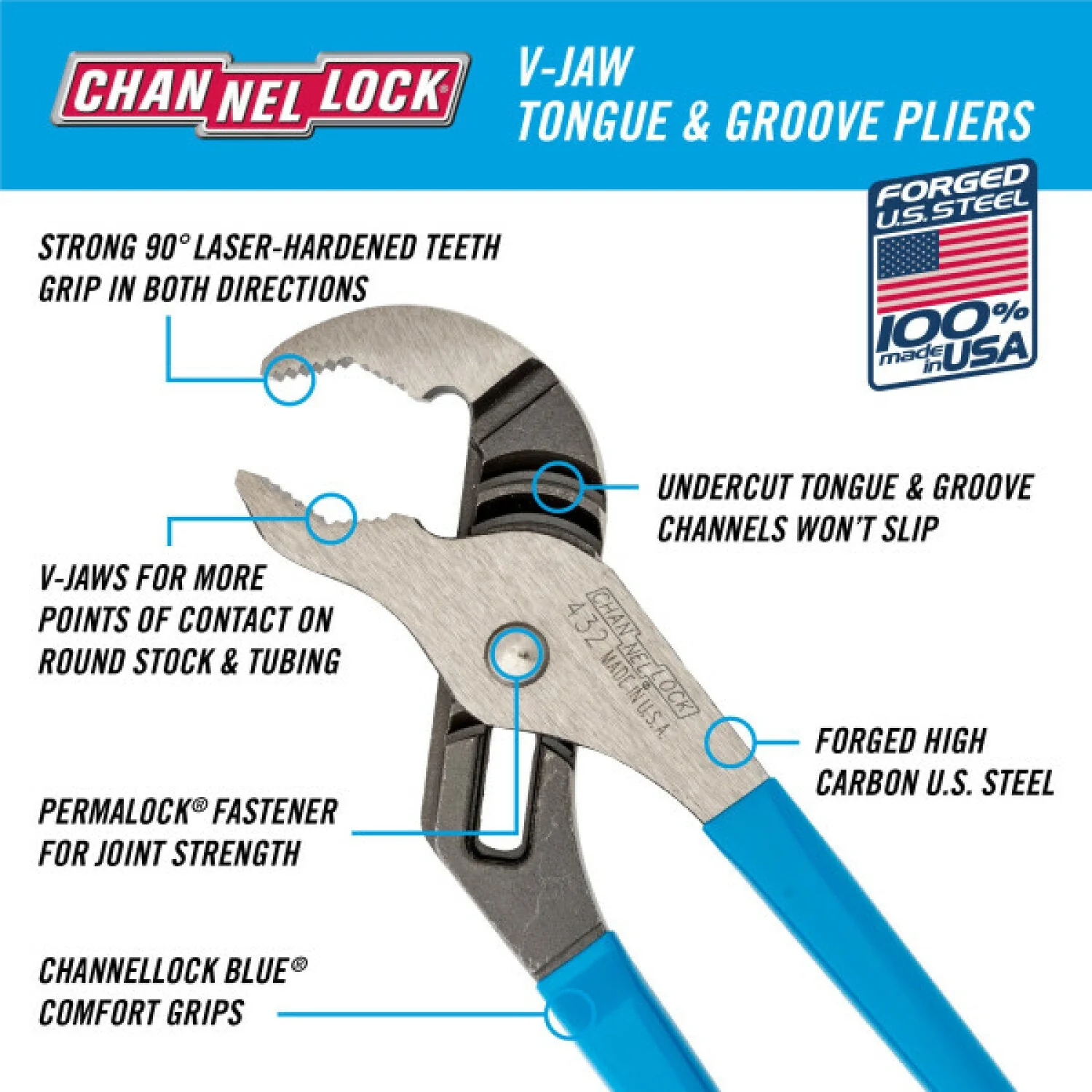 Channellock 432 10-Inch V-Jaw Tongue & Groove Pliers - Image 5