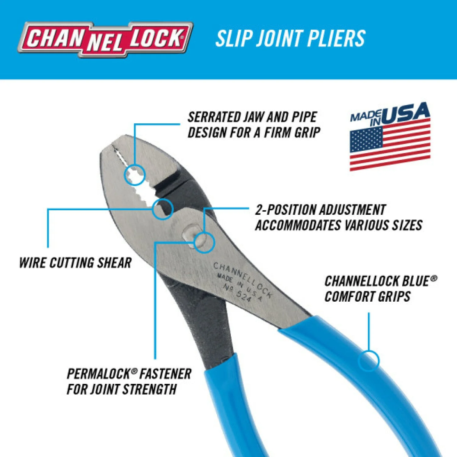 Channellock 524 4.5 Inch Slip Joint Plier - Image 2