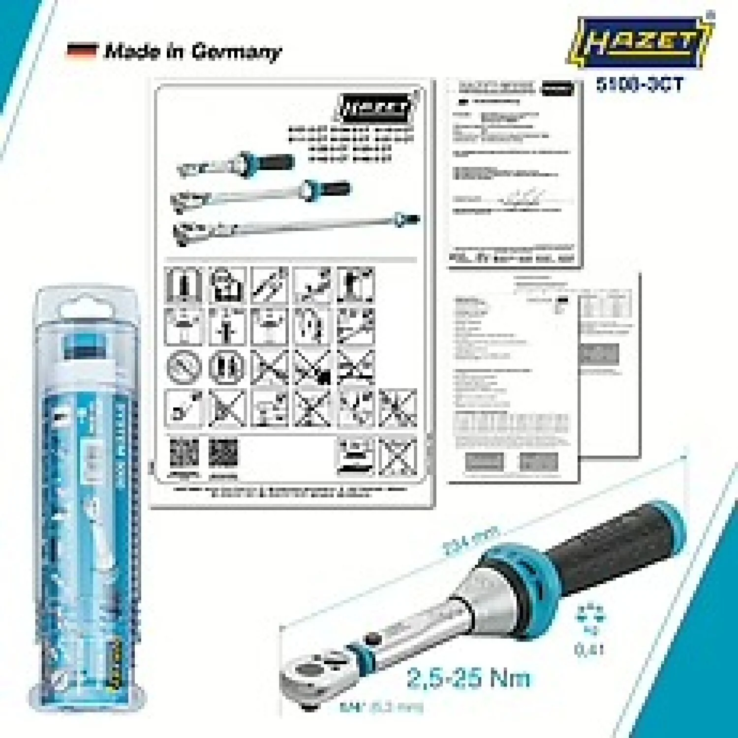 Hazet 5108-3CT 1/4 inch (6.3 mm) square ∙ solid Torque wrench ∙ 2.5 – 25 Nm ∙ ±3% - Image 2