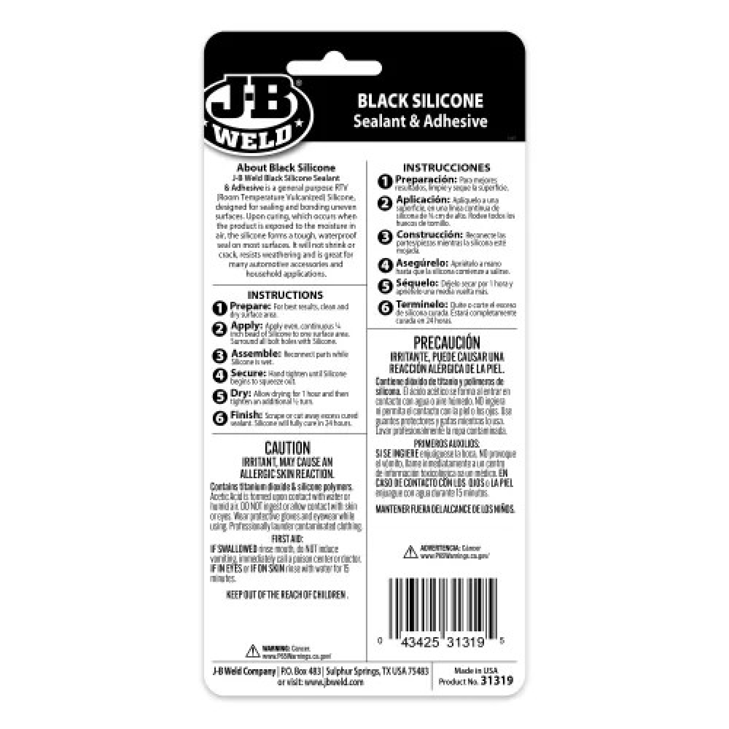 J-B Weld 31319 Black Silicone Sealant & Adhesive, 3 oz. - Image 3