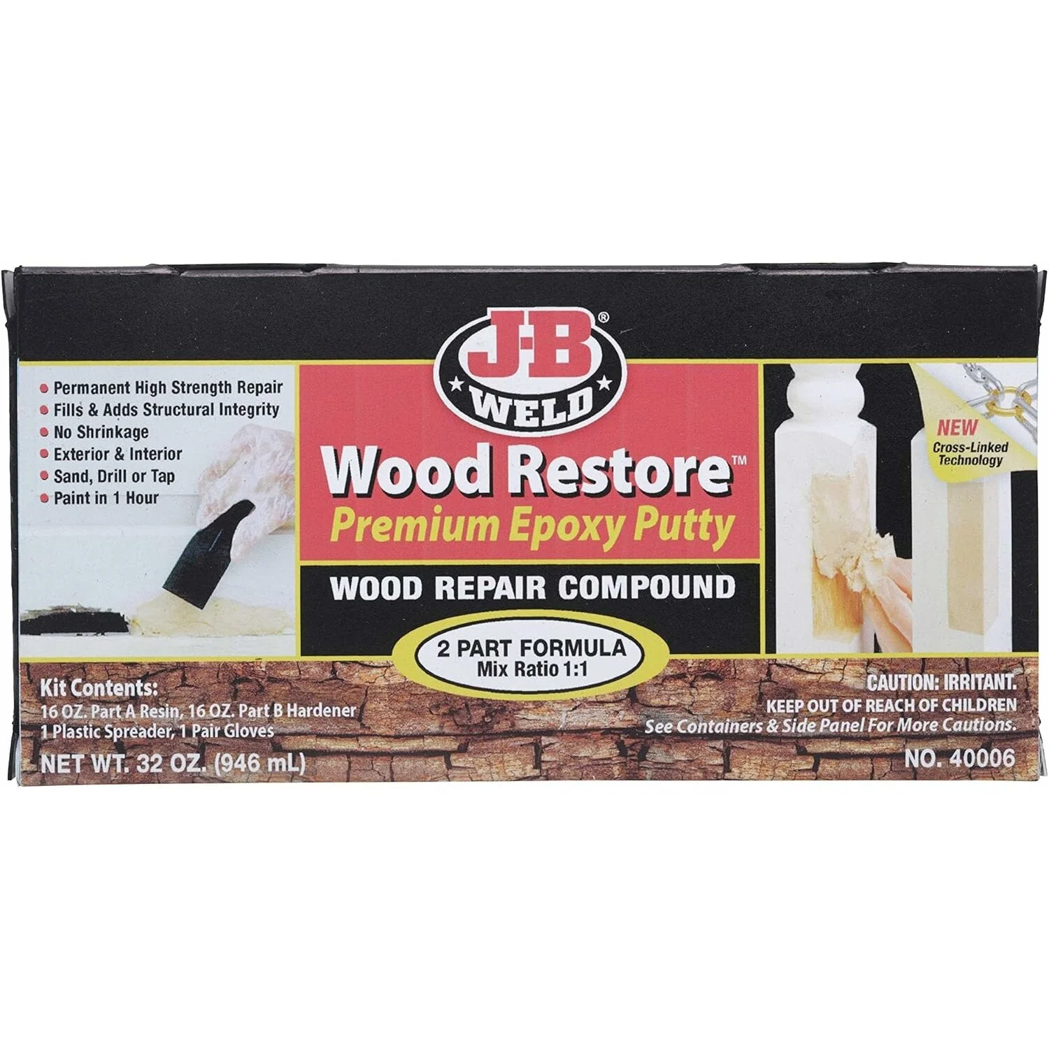 J-B Weld 40006 Wood Restore Premium Epoxy Putty, 32 oz. - Image 3