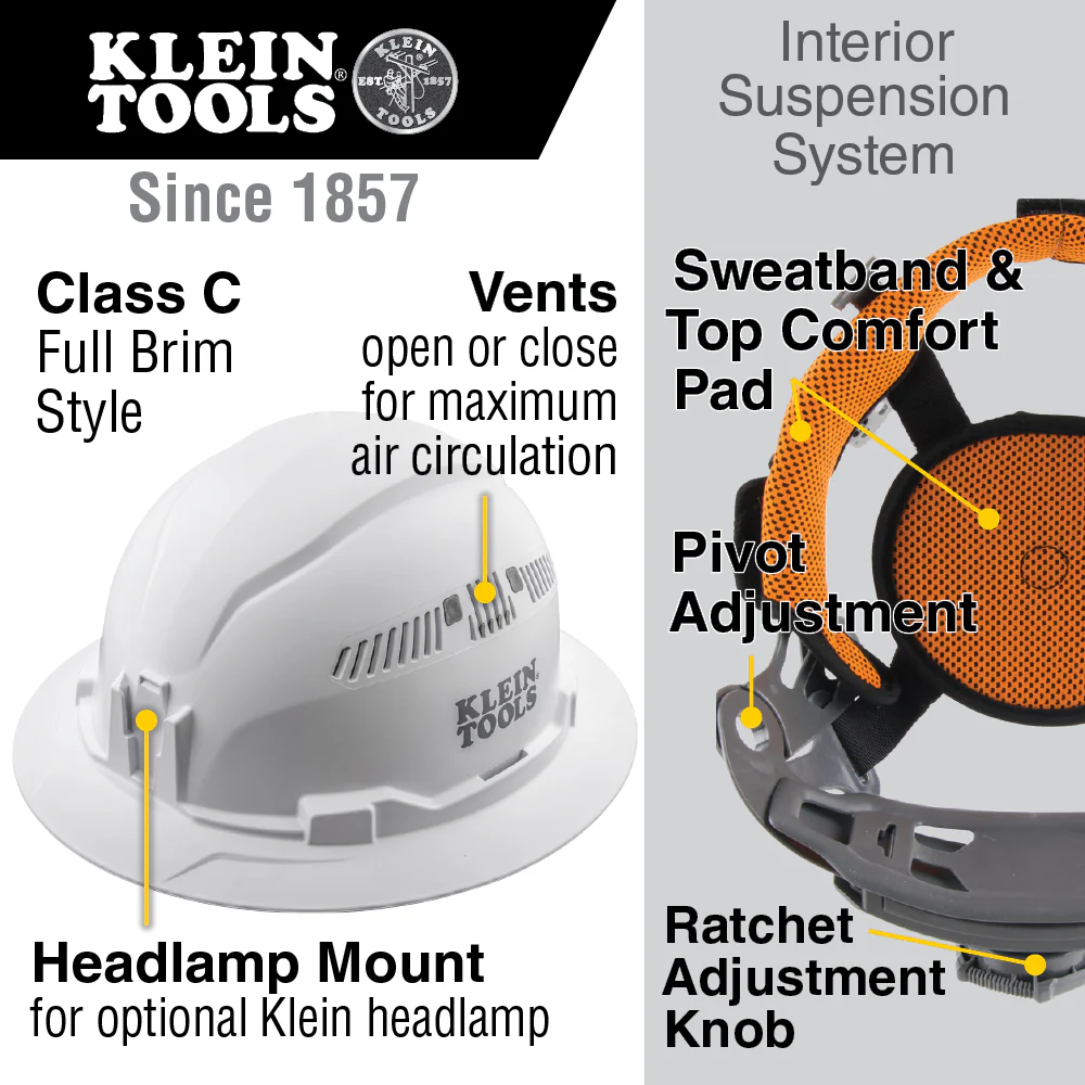 Klein Tools 60961 Hard Hat, Vented, Full Brim Style, Black - Image 5
