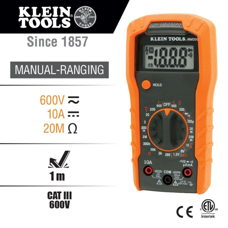 Klein Tools MM300 Digital Multimeter, Manual-Ranging, 600V - Image 4