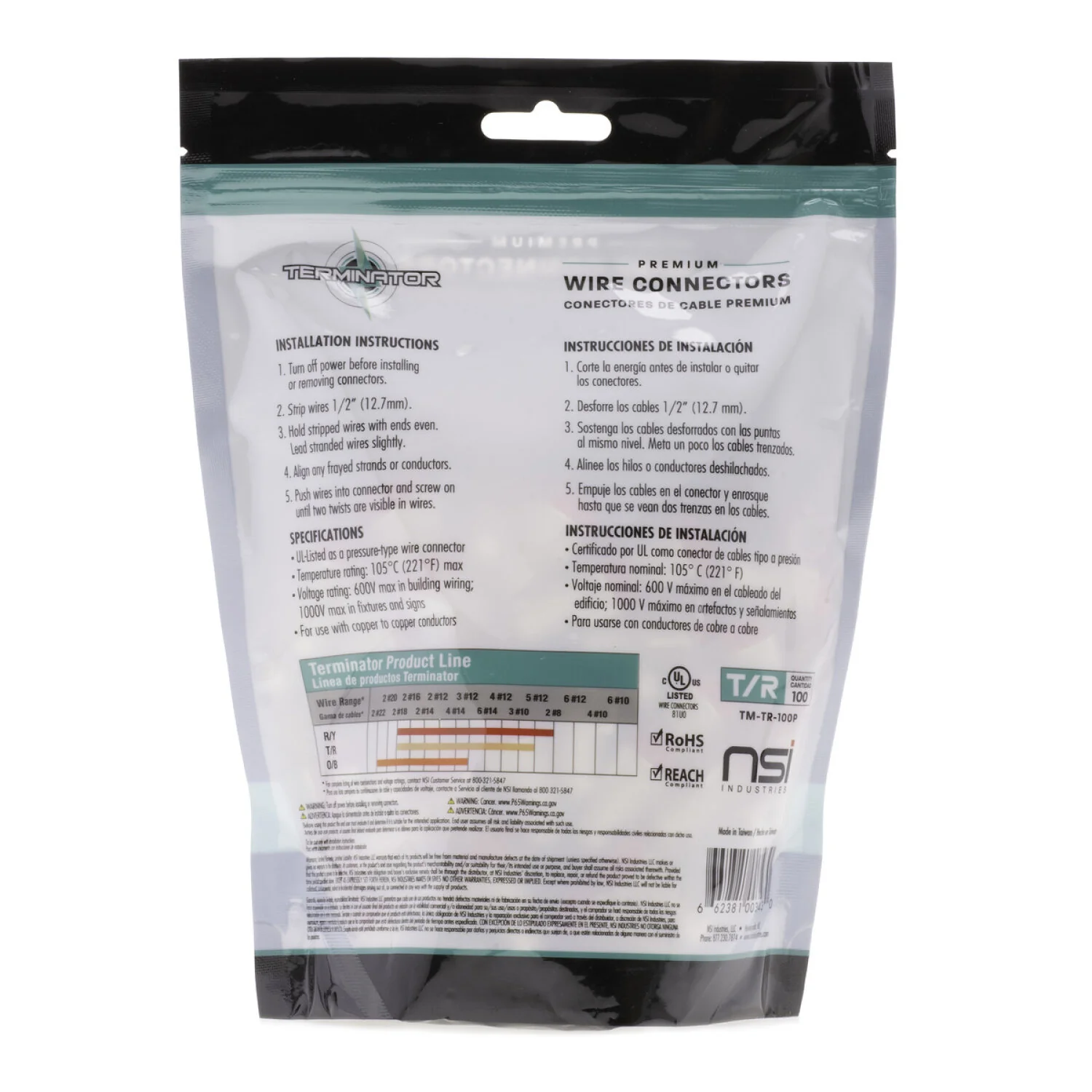 NSI TM-TR-100P Tan/Red Premium Wire Connector, 18-12 AWG Range, 100PC Pouch - Image 7