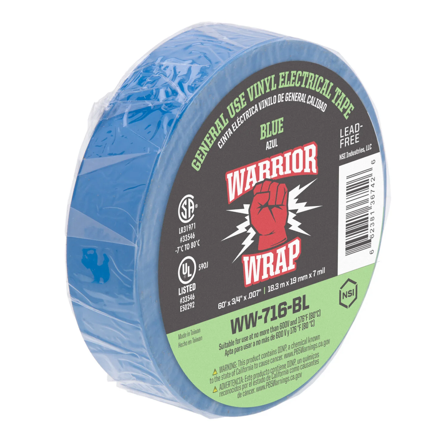 NSI WW-716-BL General Use Blue Vinyl Electrical Tape, 7mil, 60ft Long - Image 5