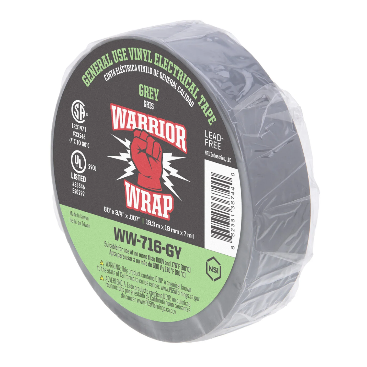 NSI WW-716-GY General Use Grey Vinyl Electrical Tape, 7mil, 60ft Long - Image 4