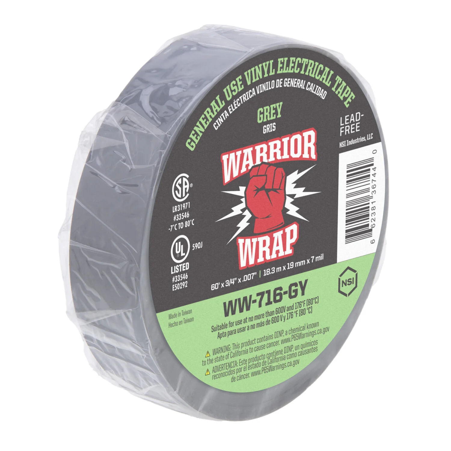 NSI WW-716-GY General Use Grey Vinyl Electrical Tape, 7mil, 60ft Long - Image 5
