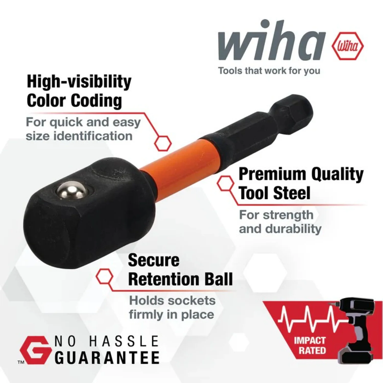 Wiha Tools 72192 Square Drive Impact Adapter, 1/2", 2-Pack - Image 2